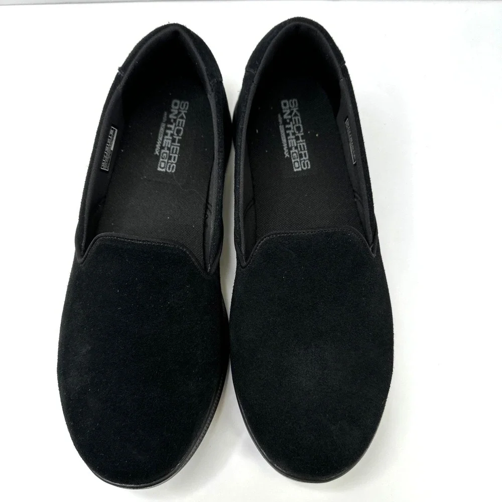 Skechers Women's Go Step Lite Delight Black Suede Shoes Sz 10 Wide Fit NIB